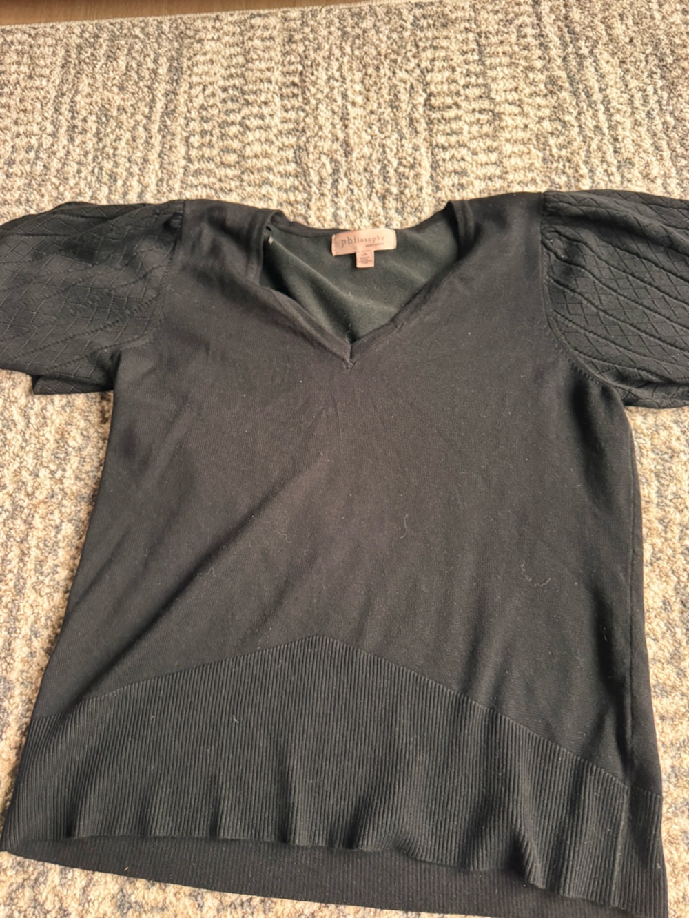 Philosophy Black V-Neck Short Sleeve Knit Sweater